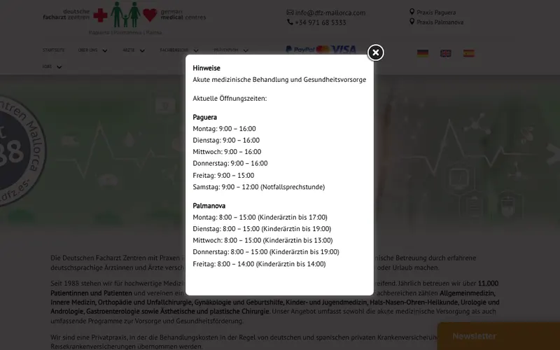 Deutscher Arzt Mallorca: Deutsche Facharzt Zentren Mallorca (DFZ) – Website-Ansicht