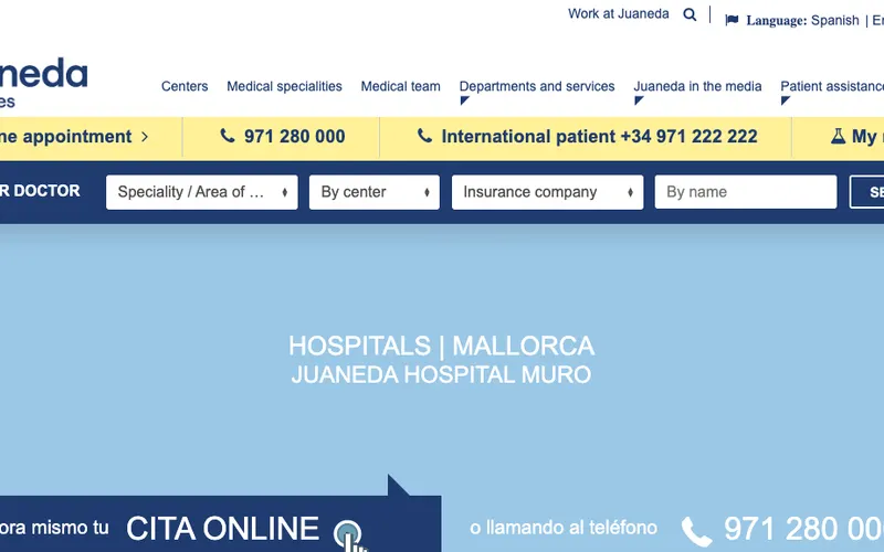 Deutscher Arzt Mallorca: Juaneda Hospital Muro – Website-Ansicht