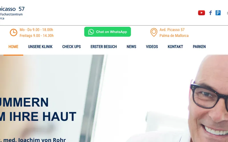 Hautarzt Mallorca: Clínica Picasso 57 – Internationales Facharztzentrum – Website-Ansicht