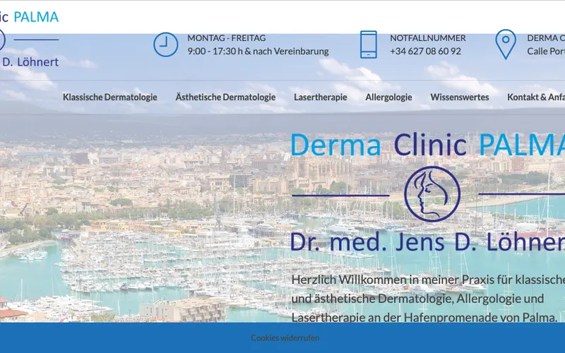 Hautarzt Mallorca: Derma Clinic Palma – Dr. Jens Löhnert – Website-Ansicht