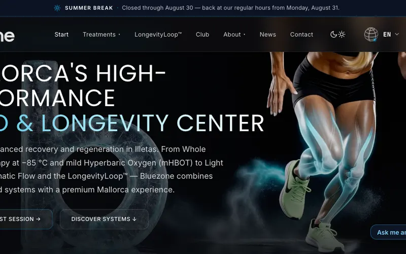 Longevity Mallorca: Bluezone Mallorca – Website-Ansicht