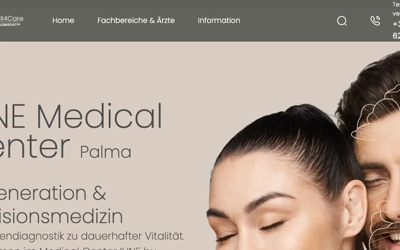 Longevity Mallorca: IUNE Medical Center by Cell4Care – Website-Ansicht