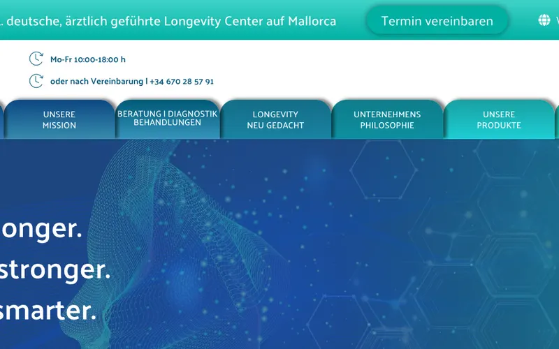 Longevity Mallorca: Qvantum Longevity Center – Website-Ansicht