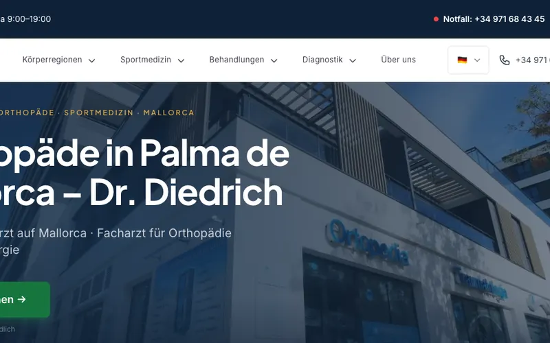 Sportorthopäde Mallorca: Klinik für Orthopädie und Sporttraumatologie Dr. Diedrich – Website-Ansicht