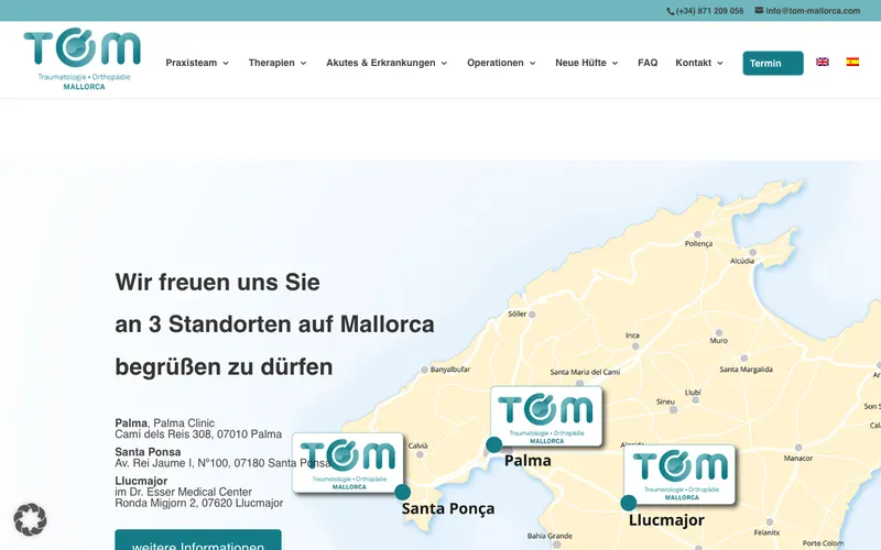 Sportorthopäde Mallorca: TOM – Traumatologie und Orthopädie Mallorca – Website-Ansicht