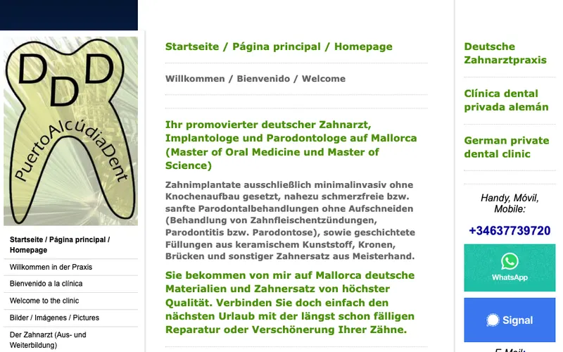 Zahnarzt Mallorca: Zahnarztpraxis PuertoAlcúdiaDent – Clínica Dental Dr. Dirk Döring – Website-Ansicht